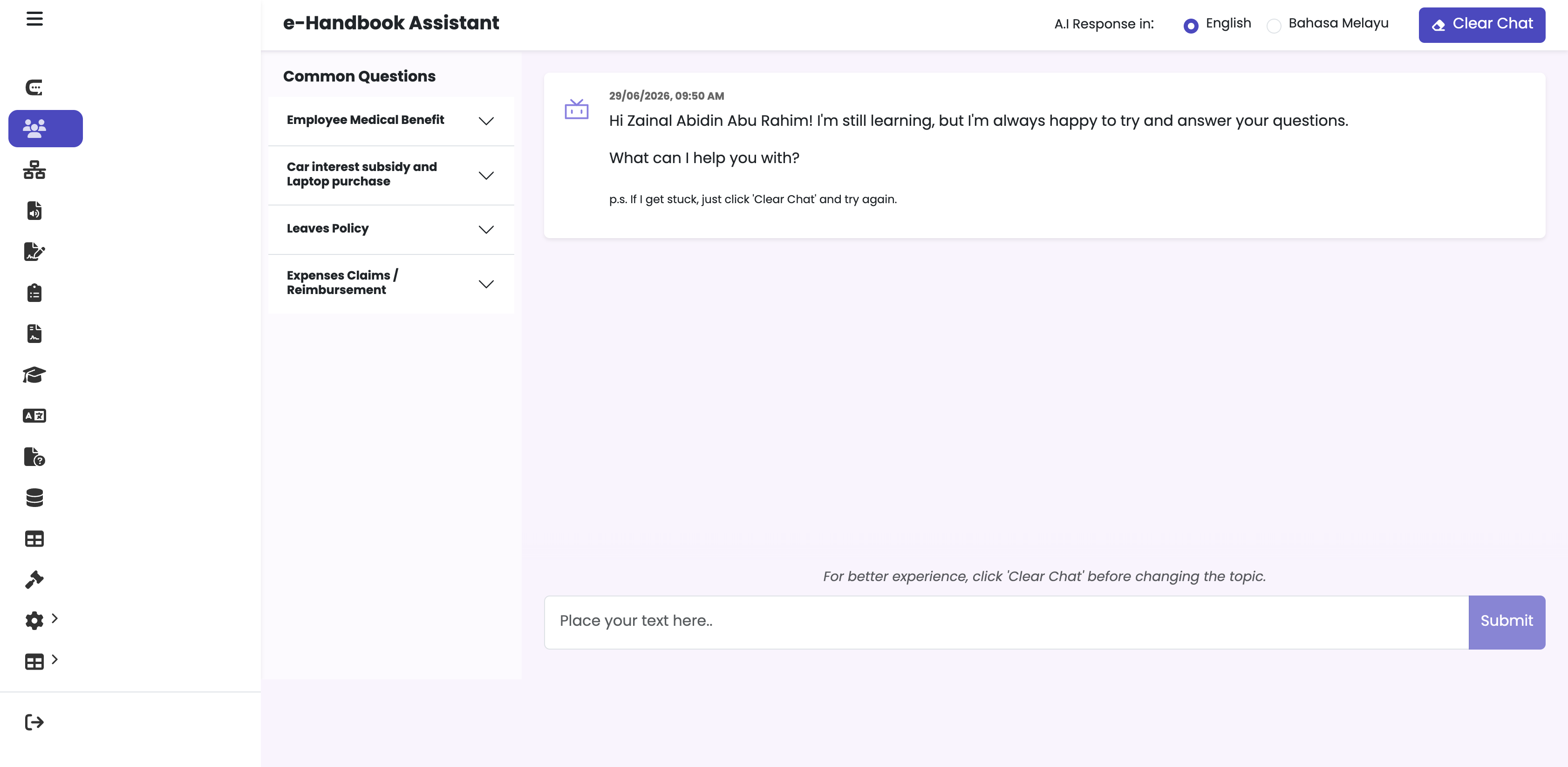 e-Handbook Assistant Policy Knowledge Base UI