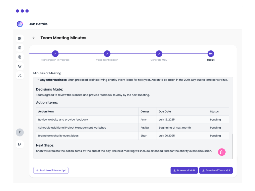 Minits Interface